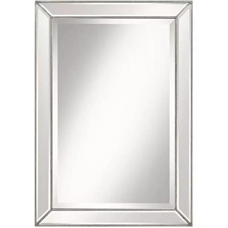 Uttermost Roseau Rectangular Vanity Wall Mirror Modern Beveled Silver Pewter Beaded Border Frame 24 Wide Bathroom Bedroom Living Room House Entryway
