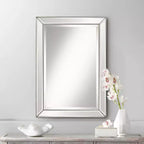 Miroir mural de courtoisie rectangulaire Uttermost Roseau moderne, biseauté, argent, étain, avec cadre perlé, 24 pouces de large, pour salle de bain, chambre, salon, entrée de maison