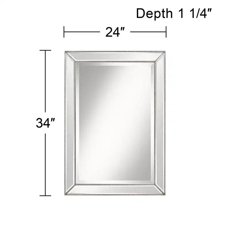 Miroir mural de courtoisie rectangulaire Uttermost Roseau moderne, biseauté, argent, étain, avec cadre perlé, 24 pouces de large, pour salle de bain, chambre, salon, entrée de maison