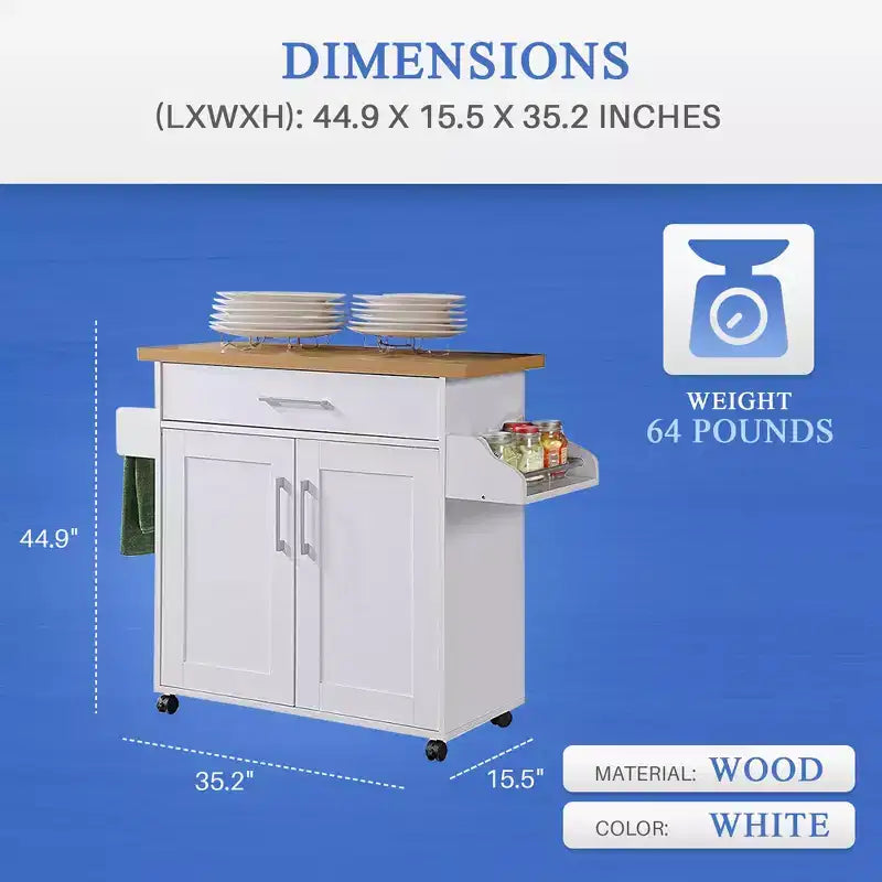 Hodedah Import Îlot de cuisine portable avec roulettes verrouillables, armoire à étagères, tiroir, porte-épices et porte-serviettes, multicolore