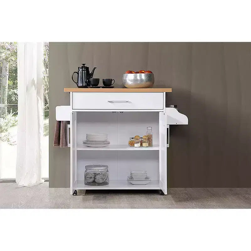 Hodedah Import Îlot de cuisine portable avec roulettes verrouillables, armoire à étagères, tiroir, porte-épices et porte-serviettes, multicolore