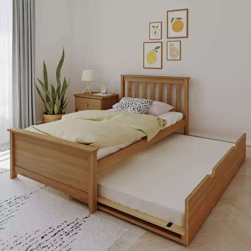 Lit jumeau Max & Lily avec lit gigogne, lit plateforme classique en bois massif avec rangement