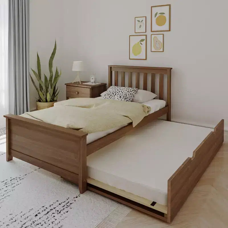Lit jumeau Max & Lily avec lit gigogne, lit plateforme classique en bois massif avec rangement