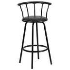 Tabouret de bar Flash Furniture à dossier Couronne, en métal noir avec siège pivotant en vinyle noir.