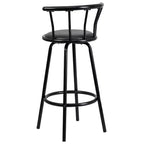 Tabouret de bar Flash Furniture à dossier Couronne, en métal noir avec siège pivotant en vinyle noir.
