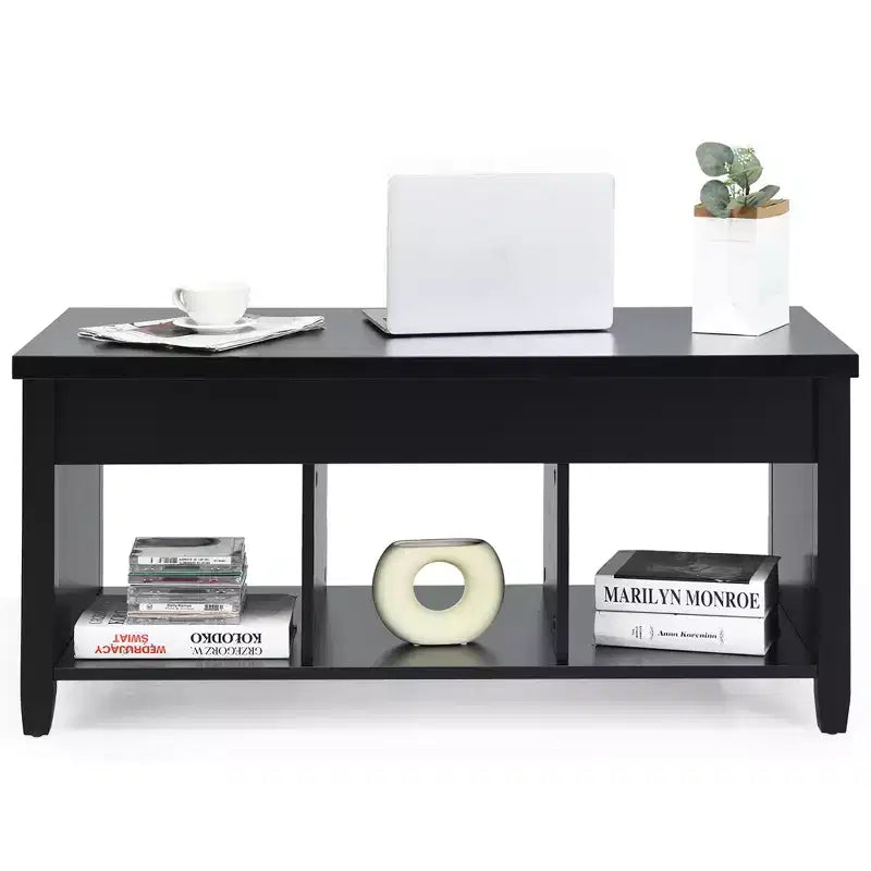 Table basse relevable Costway avec compartiment caché et étagères de rangement Noir