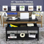 Table basse relevable Costway avec compartiment caché et étagères de rangement Noir