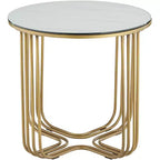 Studio 55D Yuri Table d'appoint ronde moderne en métal bronze, 61 cm de large, avec plateau en verre marbré doré pour salon, chambre, chevet, entrée