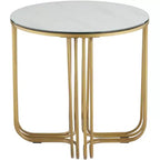 Studio 55D Yuri Table d'appoint ronde moderne en métal bronze, 61 cm de large, avec plateau en verre marbré doré pour salon, chambre, chevet, entrée