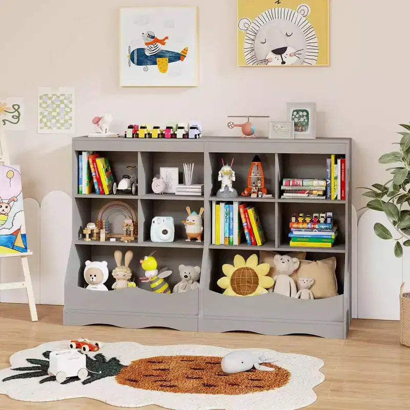Costway Étagère multifonctionnelle à 3 niveaux pour enfants, bac de rangement pour jouets, meuble de sol gris/blanc/naturel