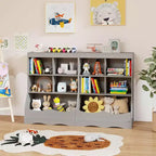 Costway Étagère multifonctionnelle à 3 niveaux pour enfants, bac de rangement pour jouets, meuble de sol gris/blanc/naturel
