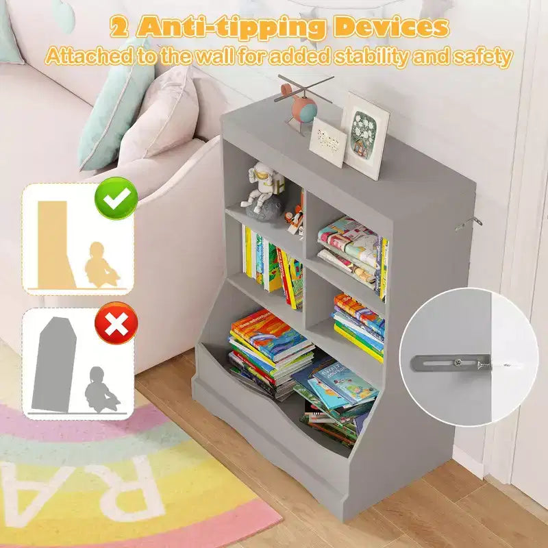 Costway Étagère multifonctionnelle à 3 niveaux pour enfants, bac de rangement pour jouets, meuble de sol gris/blanc/naturel