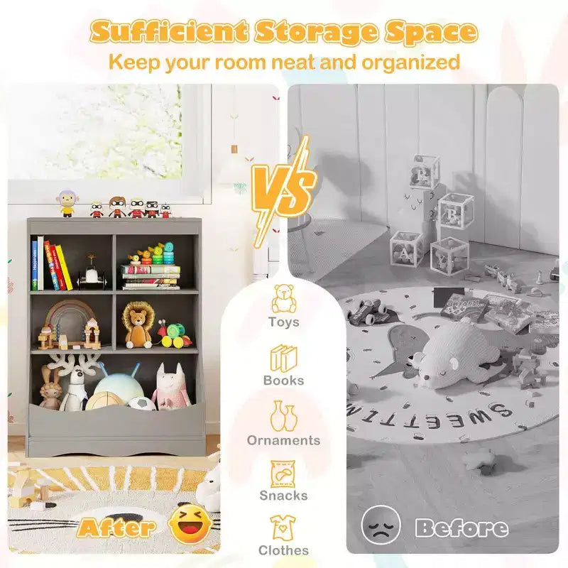 Costway Étagère multifonctionnelle à 3 niveaux pour enfants, bac de rangement pour jouets, meuble de sol gris/blanc/naturel