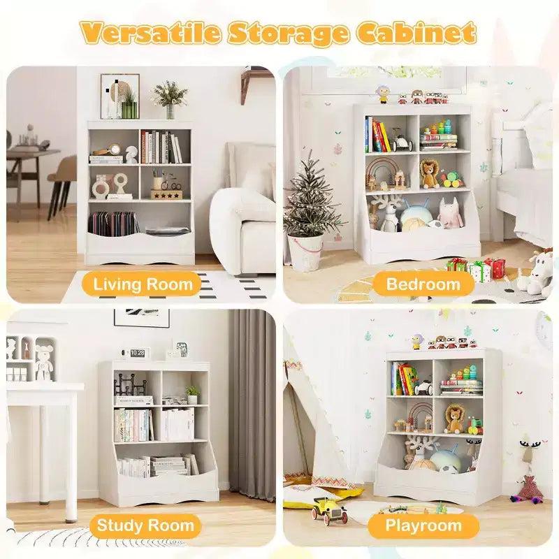 Costway Étagère multifonctionnelle à 3 niveaux pour enfants, bac de rangement pour jouets, meuble de sol gris/blanc/naturel