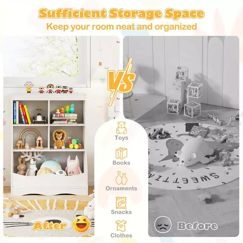 Costway Étagère multifonctionnelle à 3 niveaux pour enfants, bac de rangement pour jouets, meuble de sol gris/blanc/naturel