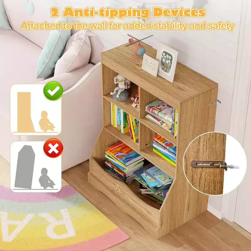 Costway Étagère multifonctionnelle à 3 niveaux pour enfants, bac de rangement pour jouets, meuble de sol gris/blanc/naturel