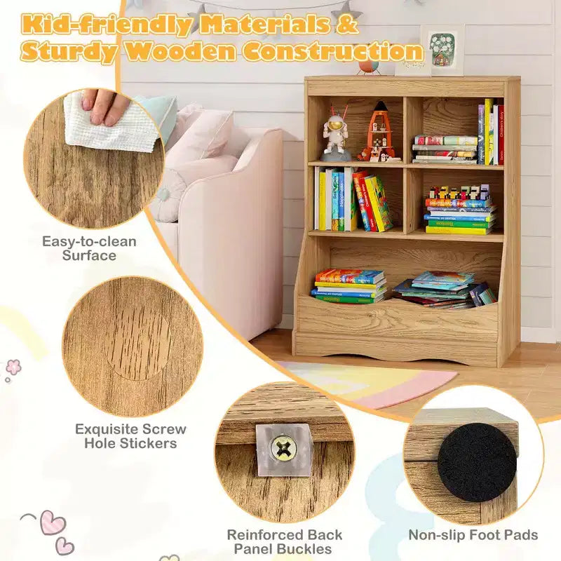 Costway Étagère multifonctionnelle à 3 niveaux pour enfants, bac de rangement pour jouets, meuble de sol gris/blanc/naturel