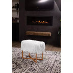 Tabouret/Pouffe Repose-Pieds Rectangulaire en Fausse Fourrure Blanche avec Pieds Dorés BirdRock Home