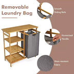 Panier à linge Costway en bambou avec étagères de rangement et sac coulissant