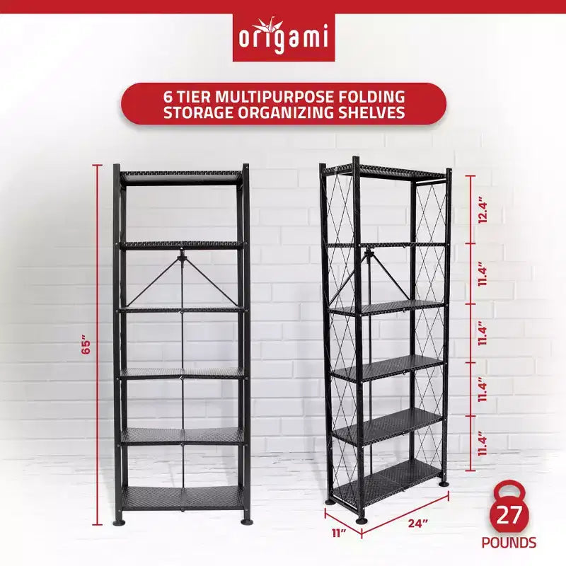 Organisateur de rangement étagère classique en acier à 6 niveaux Origami, noir (paquet de 2)