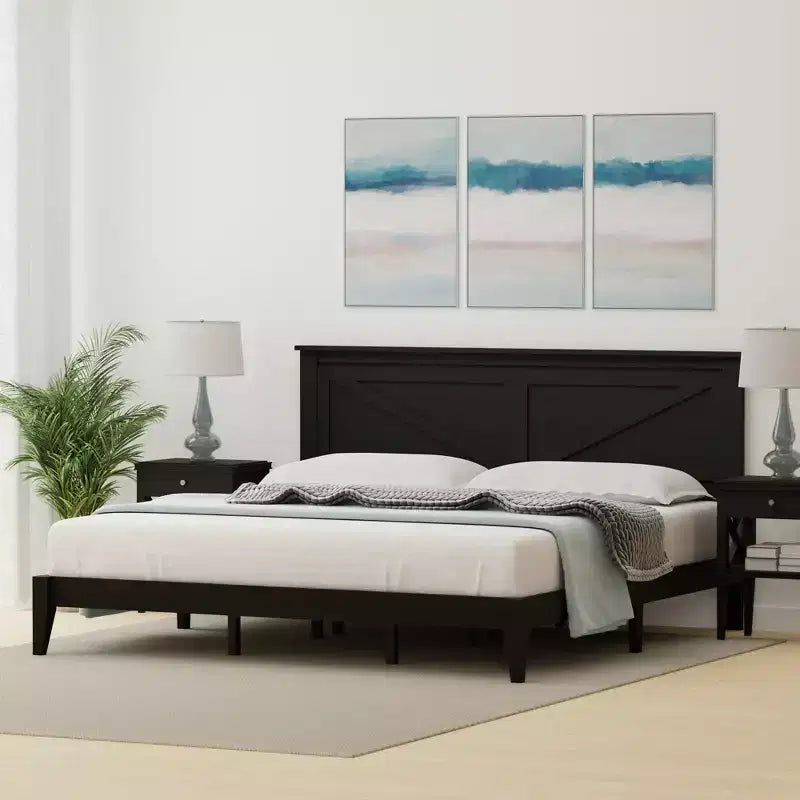 Lit plateforme en bois massif de style campagnard Glenwillow Home