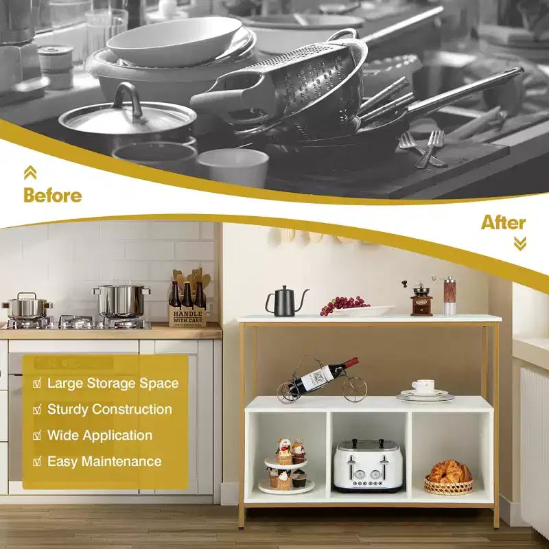 Buffet de cuisine Costway avec étagère ouverte à 3 compartiments Noir/Rustique