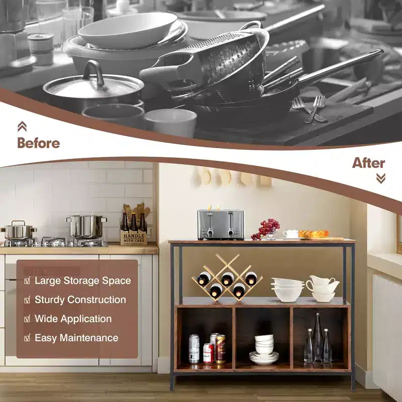 Buffet de cuisine Costway avec étagère ouverte à 3 compartiments Noir/Rustique