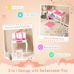 Costway Coiffeuse Enfant avec Tabouret Miroir Triple Pliage Motif à Pois Rose