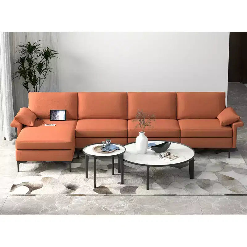 Canapé d'angle modulable moderne Costway avec méridienne réversible et 4 ports USB