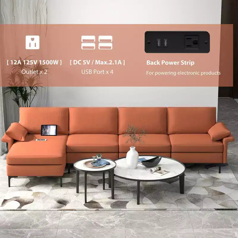 Canapé d'angle modulable moderne Costway avec méridienne réversible et 4 ports USB
