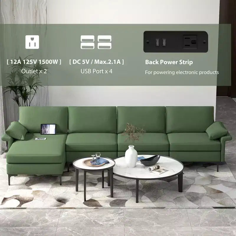 Canapé d'angle modulable moderne Costway avec méridienne réversible et 4 ports USB