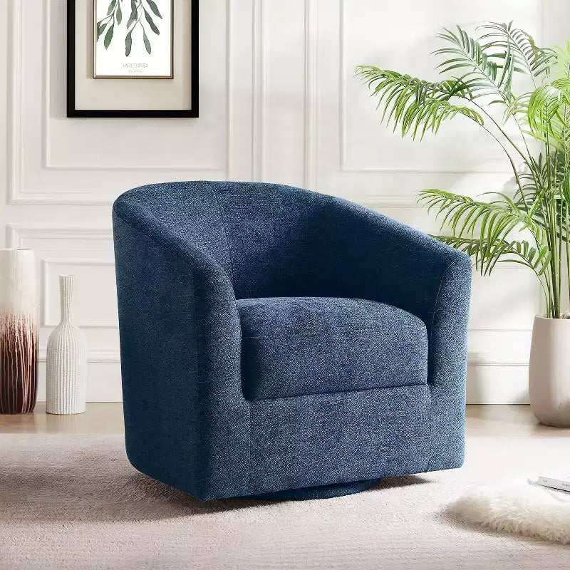 Fauteuil tonneau rembourré en bois Liria pour salon avec piètement pivotant en métal | ART OF LIVING DESIGNS