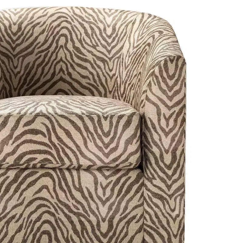 Fauteuil tonneau rembourré en bois Liria pour salon avec piètement pivotant en métal | ART OF LIVING DESIGNS