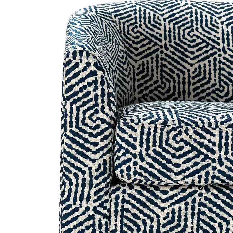 Fauteuil tonneau rembourré en bois Liria pour salon avec piètement pivotant en métal | ART OF LIVING DESIGNS