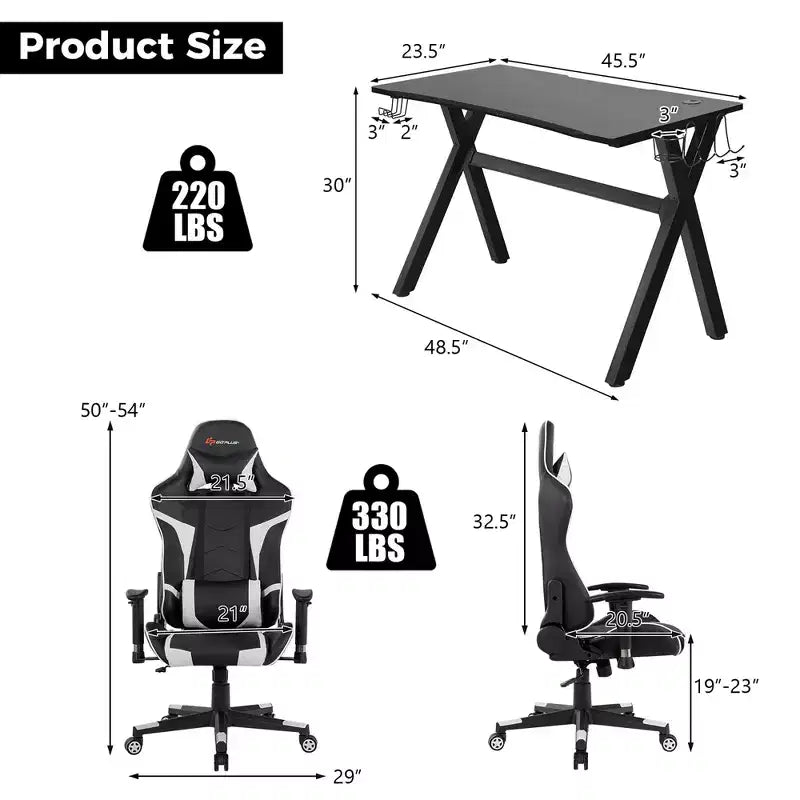 Ensemble Bureau de Gamer en X et Fauteuil de Massage Style Racing Costway pour Bureau à Domicile Noir+Blanc/Bleu/Gris/Rouge