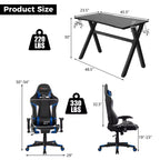 Ensemble Bureau de Gamer en X et Fauteuil de Massage Style Racing Costway pour Bureau à Domicile Noir+Blanc/Bleu/Gris/Rouge