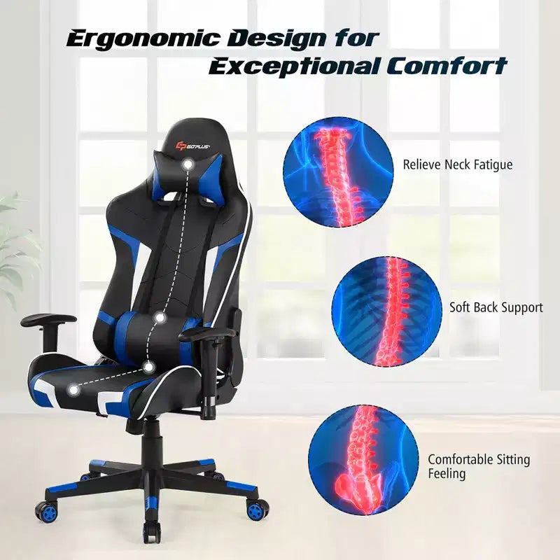 Ensemble Bureau de Gamer en X et Fauteuil de Massage Style Racing Costway pour Bureau à Domicile Noir+Blanc/Bleu/Gris/Rouge