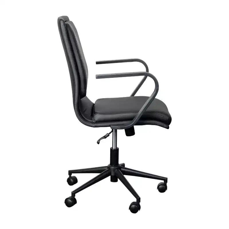 Fauteuil de bureau de direction rembourré Flash Furniture James à dossier mi-haut avec piètement et accoudoirs en métal brossé