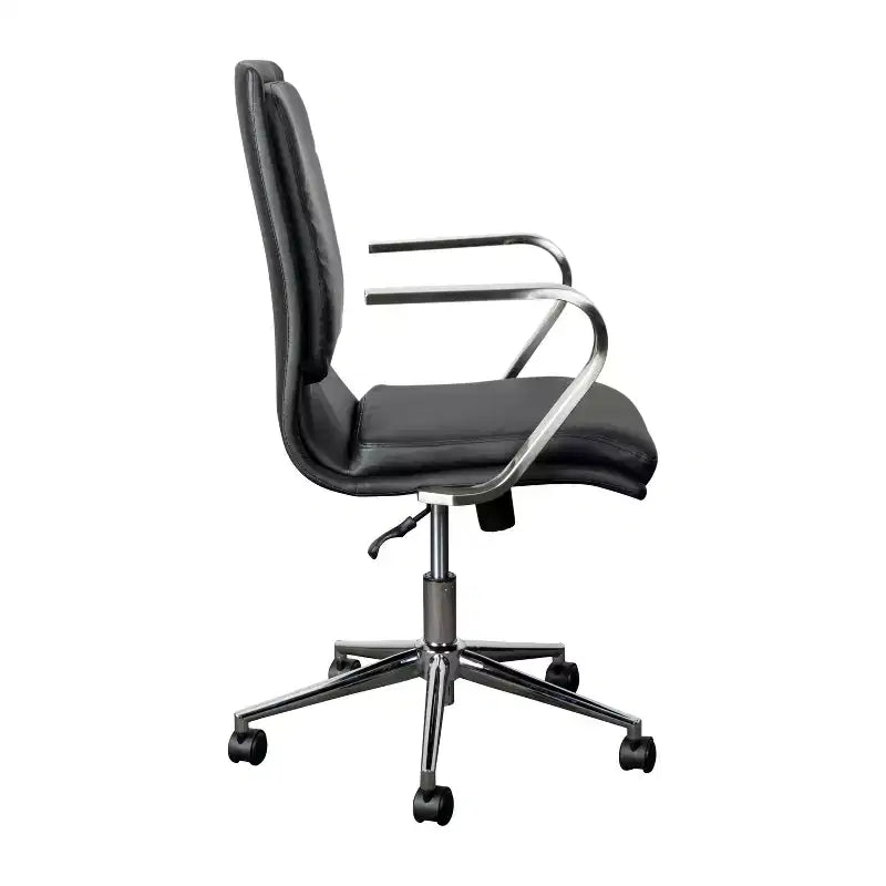 Fauteuil de bureau de direction rembourré Flash Furniture James à dossier mi-haut avec piètement et accoudoirs en métal brossé