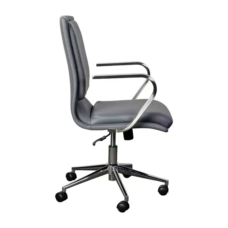 Fauteuil de bureau de direction rembourré Flash Furniture James à dossier mi-haut avec piètement et accoudoirs en métal brossé