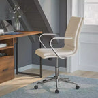Fauteuil de bureau de direction rembourré Flash Furniture James à dossier mi-haut avec piètement et accoudoirs en métal brossé