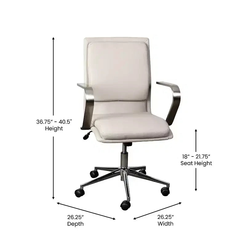 Fauteuil de bureau de direction rembourré Flash Furniture James à dossier mi-haut avec piètement et accoudoirs en métal brossé