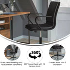 Fauteuil de bureau de direction rembourré Flash Furniture James à dossier mi-haut avec piètement et accoudoirs en métal brossé