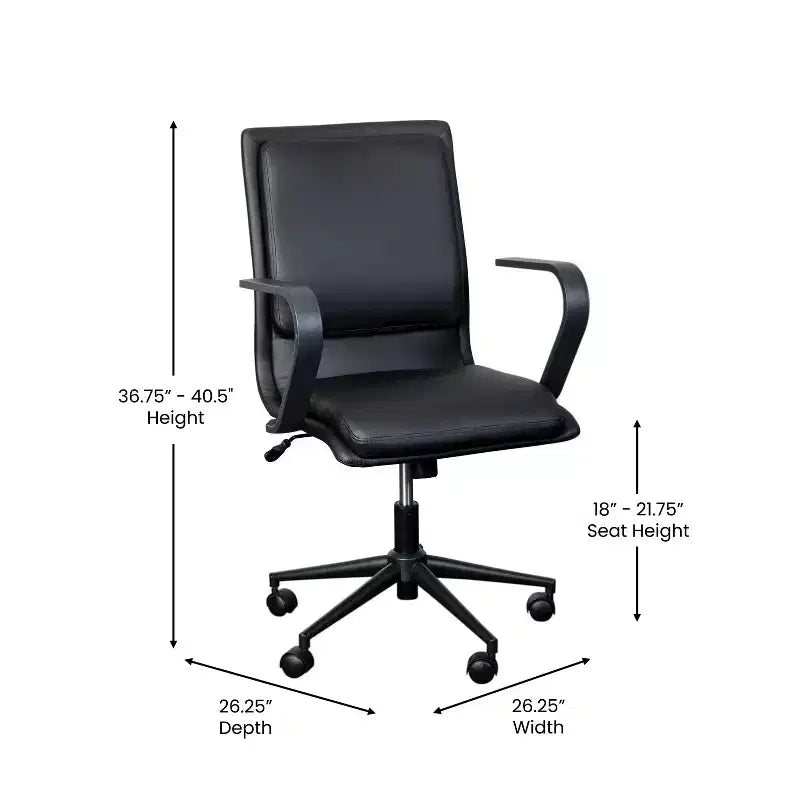 Fauteuil de bureau de direction rembourré Flash Furniture James à dossier mi-haut avec piètement et accoudoirs en métal brossé