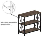 Étagère à 3 niveaux autoportante style grange Hastings Home, bibliothèque industrielle pour l'organisation et le rangement à la maison ou au bureau, grain de bois marron