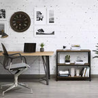 Étagère à 3 niveaux autoportante style grange Hastings Home, bibliothèque industrielle pour l'organisation et le rangement à la maison ou au bureau, grain de bois marron