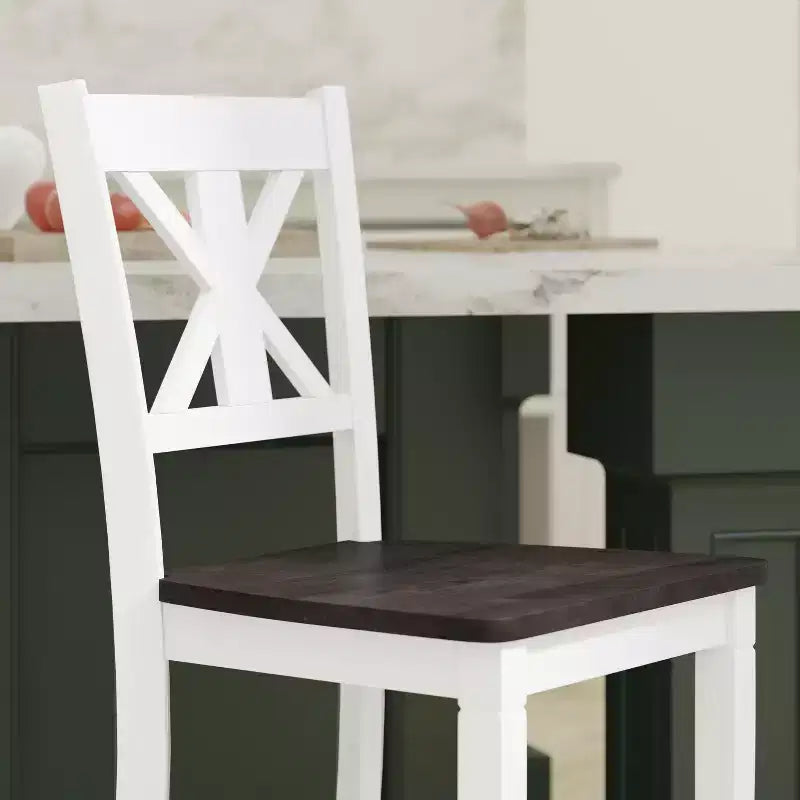 Emma and Oliver Lot de 2 tabourets de bar modernes en bois style ferme avec dossier sculpté décoratif et assise en bois