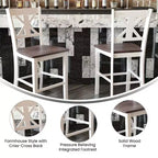 Emma and Oliver Lot de 2 tabourets de bar modernes en bois style ferme avec dossier sculpté décoratif et assise en bois