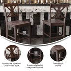 Emma and Oliver Lot de 2 tabourets de bar modernes en bois style ferme avec dossier sculpté décoratif et assise en bois