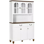 HOMCOM Armoire de cuisine avec détails antiques, Meuble de rangement autoportant avec étagères réglables sur 3 niveaux, Vaisselier de salle à manger, Blanc